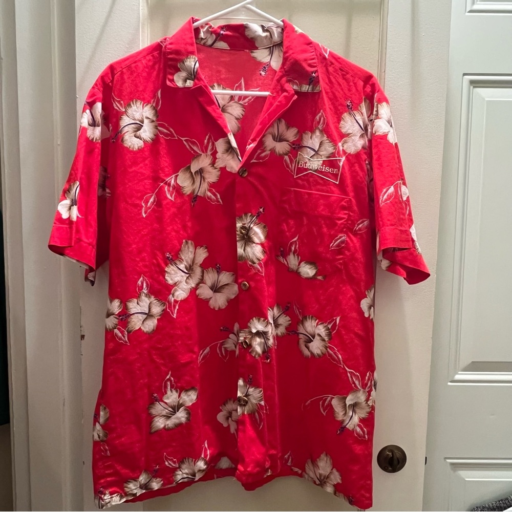 Red Budweiser Hawaiian Shirt - Size L